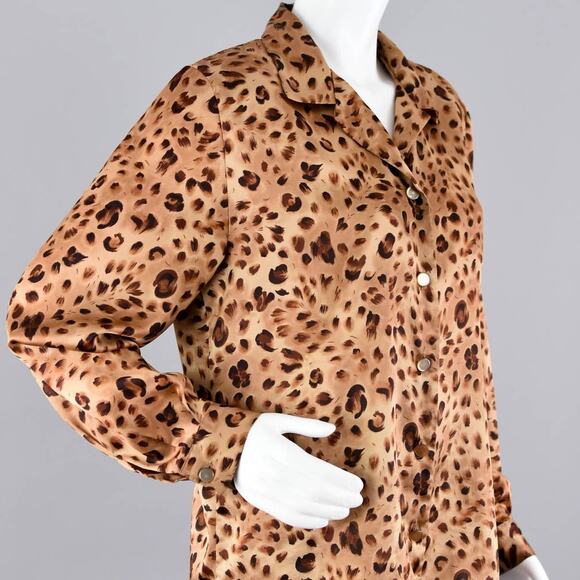Vintage 90s Animal Print Silky Polyester Blouse 44" Bust - Picture 5 of 10